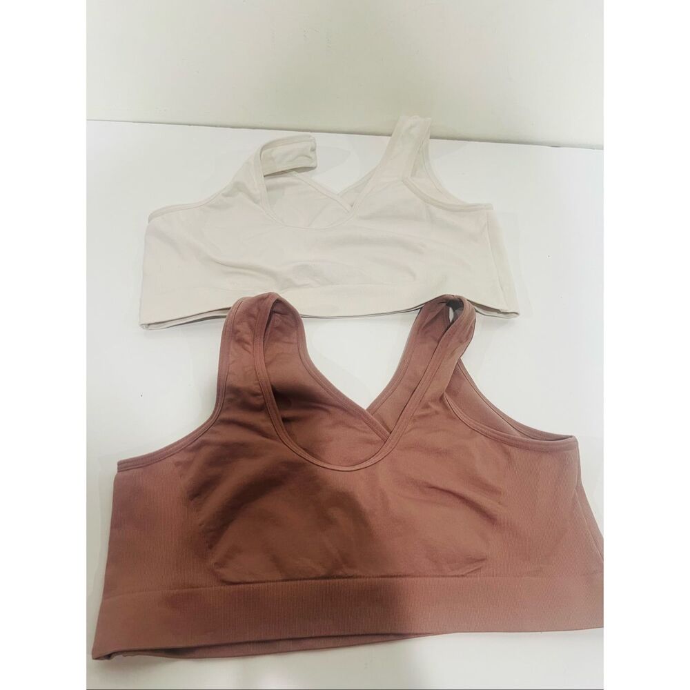 Auden Nursing Unlined Seamless Bras Pair Mauve & White Sz L - Picture 3 of 4